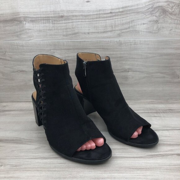 Franco Sarto Booties Womens 10 Hannah Black Zip Open Toe Ankle Boots - Picture 3 of 11